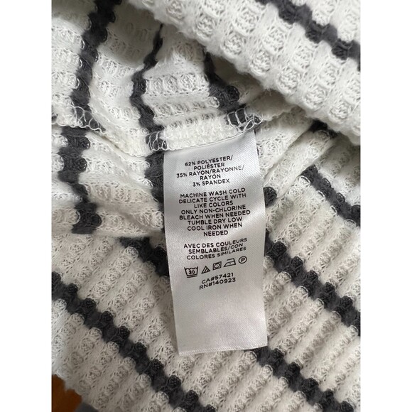 Loft Waffle Knit Tunic Top Gray White Stripe Cowl Neck Long Sleeve Women's M - Picture 4 of 6